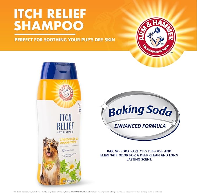Arm & Hammer for Pets Itch Relief Dog Shampoo with Chamomile and Peppermint, Soothes Dry and Itchy Skin, pH Balanced, Free of Sodium Lauryl Sulfate and Parabens, 20 Fl Oz - 6 Pack