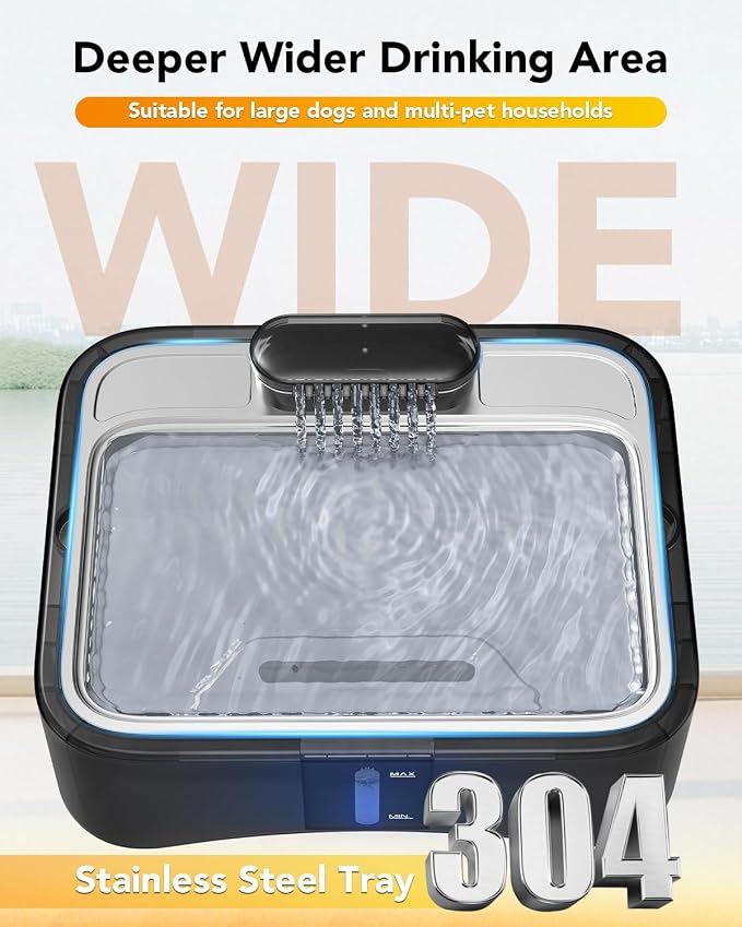 UPSKY 8.5L Elevated Dog Water Fountain with 4 Heights Adjustable, Black | Larger Dog Water Dispenser, 304 Stainless Steel Tray, 5-Layer Filtration, Anti-skid, for Senior/Large Dogs & Multi-pet Homes