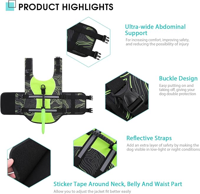 Shark Dog Life Vest for Swimming, Pet Life Vests for Boating, High Buoyant DogLife Jacket, Ripstop High Flotation Swimsui for Small, Medium, Large Dogs (Greenblack,M)