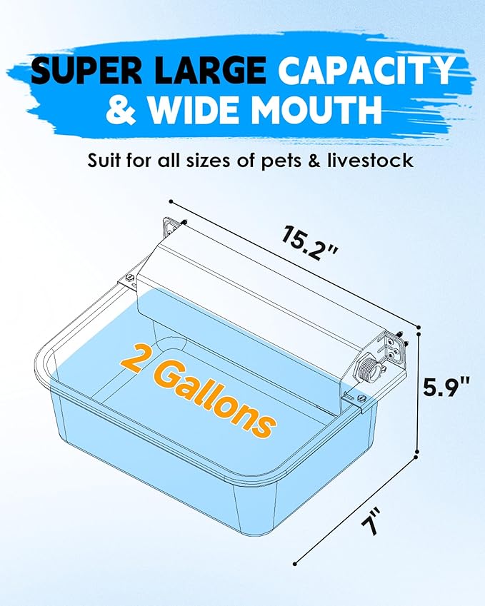 PETIMI Automatic Dog Water Dispenser, 2 Gallons 304 Stainless Steel Dog Water Bowl for Indoor/Outdoor, Large Water Bowl for Pets & Livestock, Anti Tip, Wide Mouth, Water Auto Fill, Fit GHT 3/4" Faucet