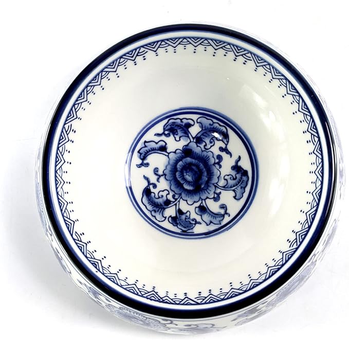 Blue and White Porcelaine Dog Bowls Ceramic Dog Cat Food and Water Bowls (5.8x7.2x2.4inch)
