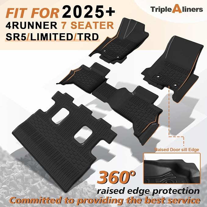 TripleAliners Floor Mats All Weather Liners Compatible with Toyota 2025 2026 4Runner Accessories Custom Fit TPE Heavy-Duty 1st & 2nd & 3rd Row Waterproof Anti-Slip Floor Liners (7 Seats ONLY)