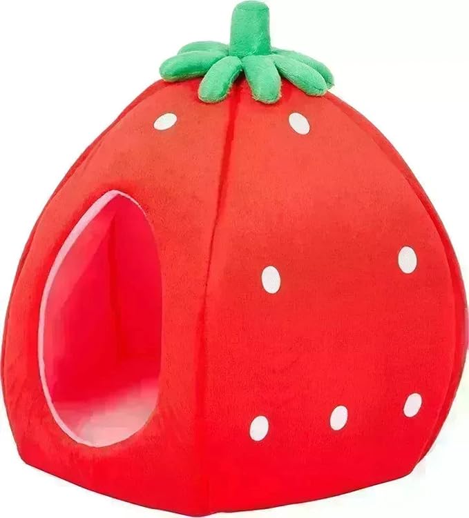YML Strawberry Pet Bed House for Cats, Dogs, Kittens, Puppies, Rabbits, Medium, Red