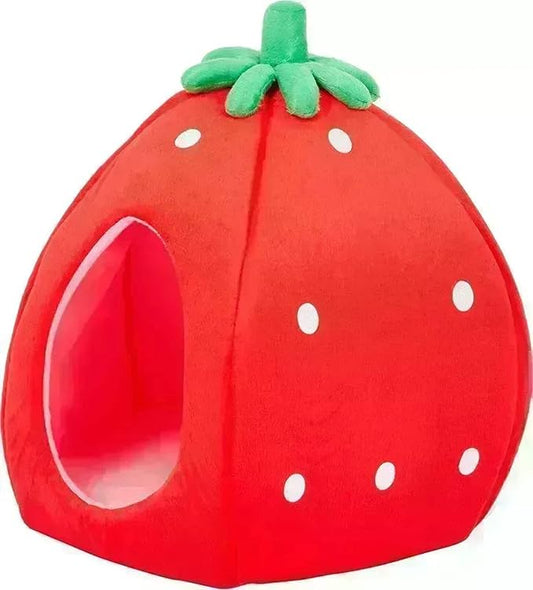 YML Strawberry Pet Bed House for Cats, Dogs, Kittens, Puppies, Rabbits, Medium, Red