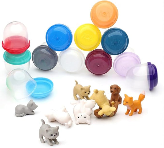 Vending Machine Capsules with Toys - 250 Pcs of 1.1 Inch Tiny Frosty Clear-Colored Acorn Capsules and Cute Dog and Cat Figurines for Kids - Plastic Capsules for Toys Bulk- Easter Basket Stuffers