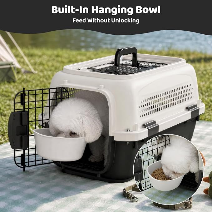 Athena Collection 23" Hard-Sided Pet Carrier with Food Bowl, Grey | Hard-Sided Protection with Top & Front Door Access, 4-Sided Ventilation for Small Dogs and Cats up to 26 LbS