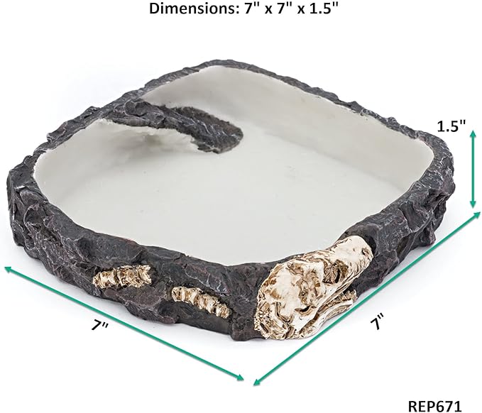 PENN-PLAX Reptology Reptile Fossil Rock Food/Water Dish – Perfect for Bearded Dragons, Geckos, Chameleons, Snakes, Hermit Crabs, and Many More – Large