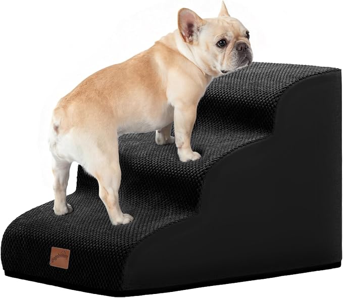 GoGoBunny Ramp Dog Stairs for Couch Sofa and Chair 15.7" H, 3-Step Pet Steps for Small Dogs and Cats, Non-Slip Waterproof Fabric Cover, Stable and Balanced Indoor Step, Pets Friendly, Black