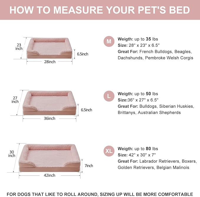 WNPETHOME Orthopedic Washable Dog Bed Large for Senior Dog Cozy Sleep | Waterproof Big Soft Dog Couch Sofa Bed for Dogs Relax with Removable Cover Supportive Comfort Pet Bed Pink 36x27 Inch