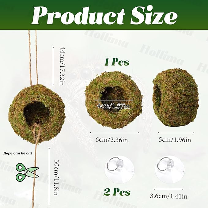 Jumping Spider Moss Cave Hide, Round Yellow Small Spider Moss Hideout, Jumping Spiders Cave Accessory for Reptile Terrarium