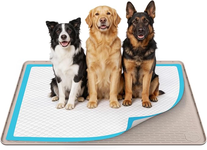 57" x40" Pee Pad Holder for Dogs Puppy Pad Holder Khaki | Extra Large Silicone Pee Tray for Dog Training Floor Protection Raised Edge Dog Potty Tray, No Pee Pads(