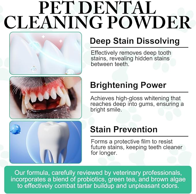ARMOYA Dog Dental Powder - Teeth Cleaning Powder for Dogs - Dog Dental Care - Plaque & Bad Breath Off P-owder D-og - D-ental Care Supplies for Small - Medium - Large Do-gs
