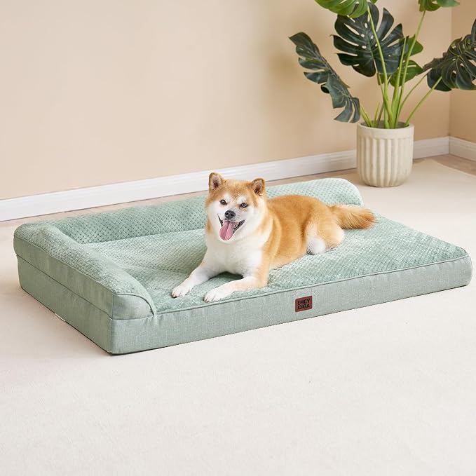 EHEYCIGA Orthopedic Dog Bed Medium Size Dogs, Memory Foam Dog Bed with Washable Removable Cover, Waterproof Pet Sofa Couch for Crate with Nonskid Bottom, 30x20x6, Greyish Green | Small Dog Sofa with Washable Removable Cover, Waterproof Pet Couch for Cr...
