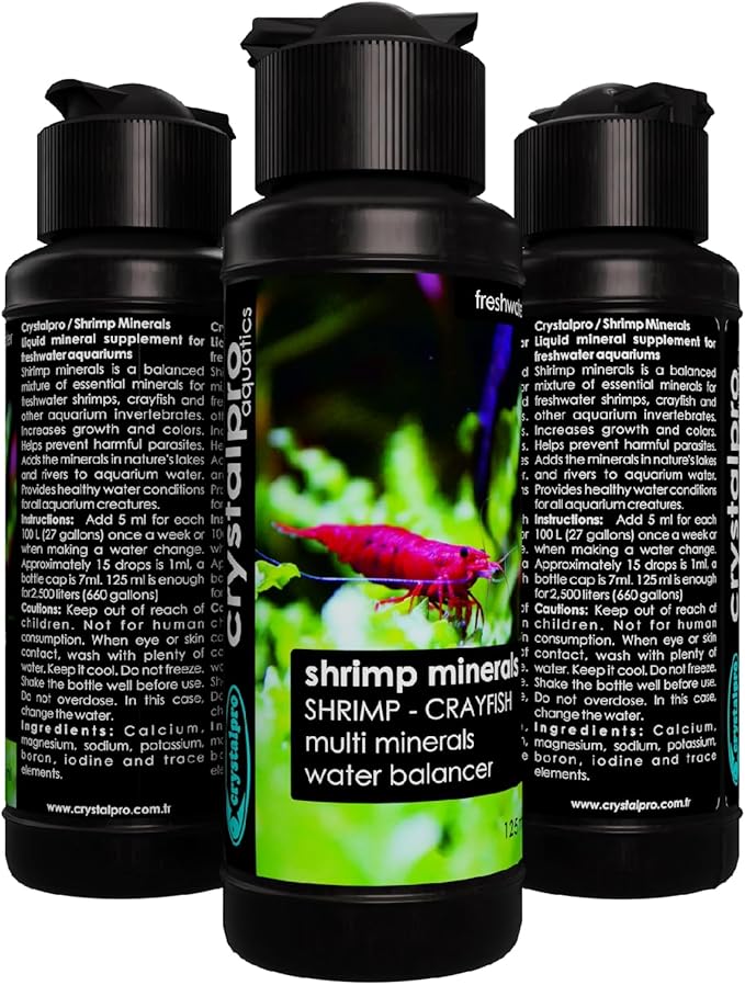 Crystalpro Shrimp Minerals 4.2 Oz – Liquid Aquarium Salt & Trace Elements for Freshwater Shrimp Tanks – Supports Caridina & Neocaridina – Molting & Breeding Additive – Invertebrate Tank Conditioner