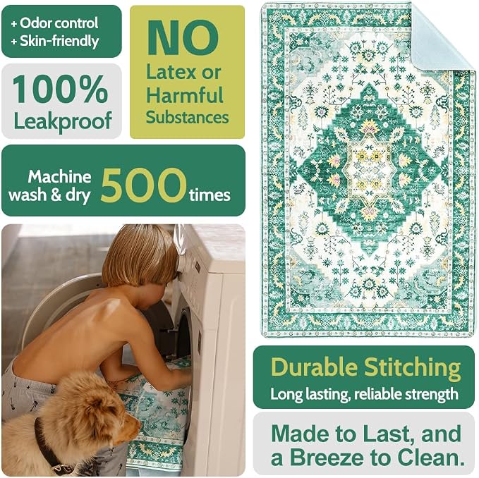 Washable Pee Pads for Dogs, 2 Pack Reusable Puppy Training Pads 40"x26" Super Absorbent Waterproof Dog Training Pads, Non-Slip Potty Pads, Whelping Pads Litter Mat Green Medallion