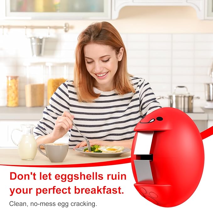 Egg Cracker, Silicone Egg Shell Opener, Cute Egg Shaped Design, Opens Eggs with Ease, A Little Happiness Boost for Your Kitchen (1, Red)