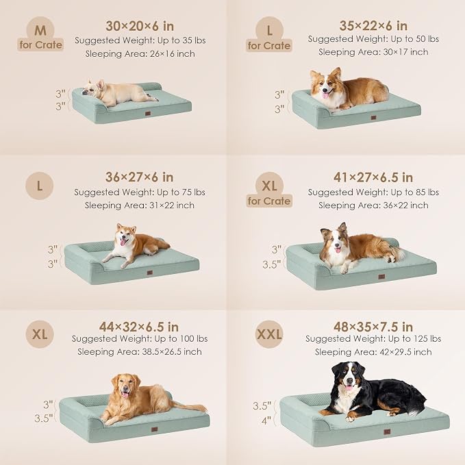 EHEYCIGA XL Dog Bed Memory Foam for Crate, Extra Large Dog Bed Orthopedic with Washable Removable Cover, Waterproof Pet Sofa Couch XLarge Size Dogs, 41x27x6.5, Greyish Green | Washable Removable Cover, Waterproof Flat Pet Sofa Couch with Nonskid Bottom...