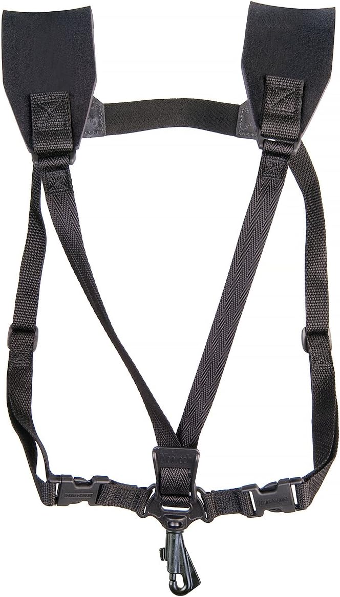 Neotech Soft Harness – Padded Shoulder Harness with Adjustable Strap Hook, Swivel Hook for Saxophone, Baritone & Clarinet Strap – (Small - Black) - Made in the USA