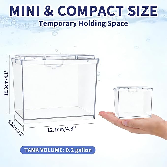 MoonOrange Mini Betta Fish Tank, Small Fish Bowl for Temporary Space, 0.2 Gallon Stackable Cube Tank with Betta Leaf and Gravels for Small Fish, Insect, Shrimp, Crab, Spider.(Pack-2)
