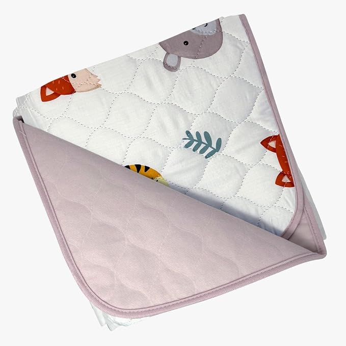 Organic Incontinence Pads for Kids & Toddlers - 5 Layer Waterproof Protectors for Overnight Bed Wetting - Reusable & Washable Pee Pads - Fits Twin to Full Size Beds - 34" x 52" Tiger Bear Fox