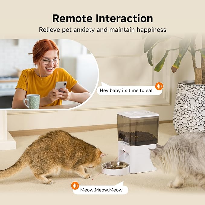 Automatic Cat Feeder with Camera, 5G WiFi Smart APP Control Automatic Dog Feeder, 2k HD Video with Night Vision, 6L Cat Food Dispenser, Remote Monitor, Anti-Clog, 2-Way Audio, Low Food Alert