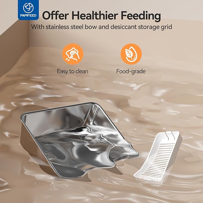 PAPIFEED Automatic Cat Feeder, 6L Smart WiFi Cat Food Dispenser with App Control, Bluetooth-Assisted Setup, Stainless Steel Bowl, Anti-Clog Design Timed Feeder with Dry Food, Pet Feeder for Cat/Dog