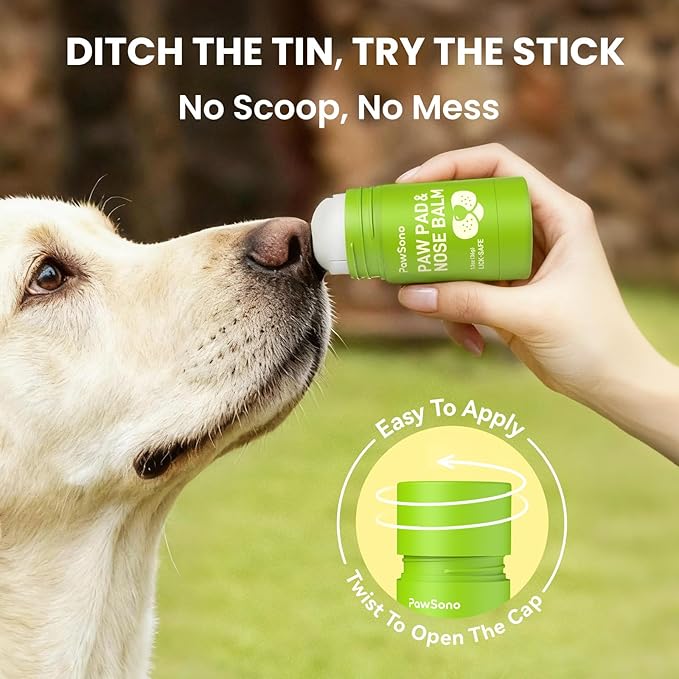 PawSono Lick-Safe Dog Paw & Nose Balm with Coconut Oil | All-Natural Moisturizer & Soother for Dry, Cracked Pads & Snout | Heat & Cold Pavement Protection Wax | Horse Hoof, Joint Care (M (1.3 oz))