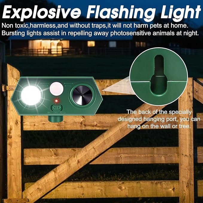 2026 Upgraded Solar Ultrasonic Animal Repellent Outdoor,4Pack Waterproof Deer Repellent Devices with Motion Sensor for Yard,Cat Repellent with Red&Blue LED Flash Lights to Scare Rabbit (Plastic, 4)