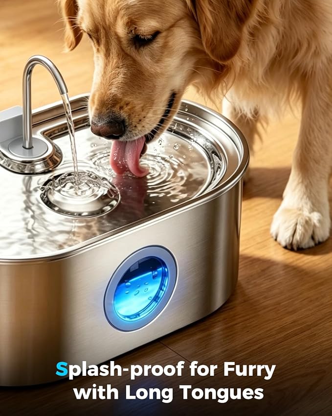 4.2Gal Extra Large Dog Water Fountain, 16L Stainless Steel Pet Water Fountain for Large Dogs, No Spill Dog Water Bowl Dispenser with Deeper Wider Bowl, 68-Cup Water Tank for Multi-Pet(with 7 Filters)