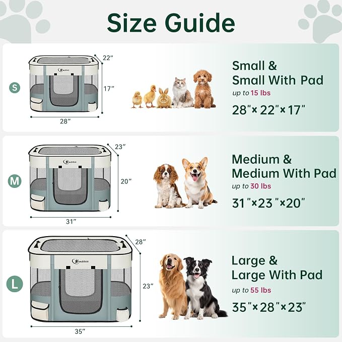 Siedihit Dog Playpen, Cat Pet Puppy Crate, Portable Playpens Indoor Outdoor (Grey with Pad, Large)