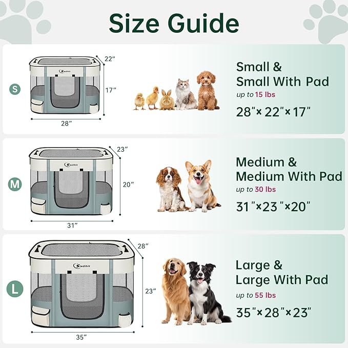 Siedihit Dog Playpen, Cat Pet Puppy Crate, Portable Playpens Indoor Outdoor (Grey with Pad, Small)
