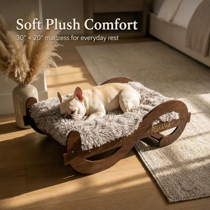 Wood Elevated Raised Dog Bed Frame Mat Set,60lb | Trainer Recommended Australian design Sturdy Attractive Dog Furniture Sofa Couch