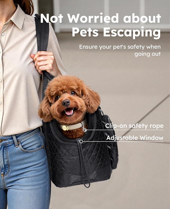 Pecute Dog Purse Carrier, Dog Carrier with Pockets for Small Dogs,XL,Black | Breathable,Foldable,Large Pocket,Built-in safety Rope,Machine washable,Under 13 Lbs
