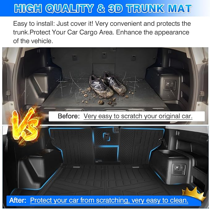 4Runner Cargo Liner - Trunk Mat for Toyota 4Runner 5 Seats 2010-2024 (W/0 Sliding Tray & No 3rd Seat), All Weather Cargo Mat for 4Runner Accessories, Heavy Duty Car Mats, Car Accessories