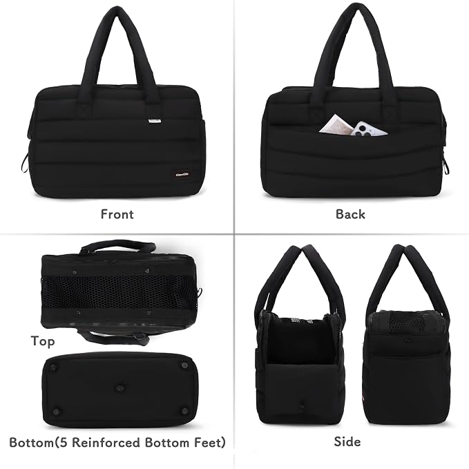 Dog Purse Carrier for Small Dog Cat Rabbit up to 13 lbs, Lightweight Portable Soft Sided Pet Purses, Quilted Puffy Tote Puppy Carrier with Large Pockets for Hiking, Travel, Vet Black