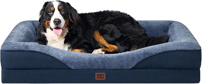 EHEYCIGA Orthopedic XXL Dog Bed for Large Dog, Memory Foam Dog Couch, Navy | 52x41 Inch Extra Large Sized Dog Sofa with Sides, Waterproof Liner & Washable Removable Cover, Bolster Pet Couch