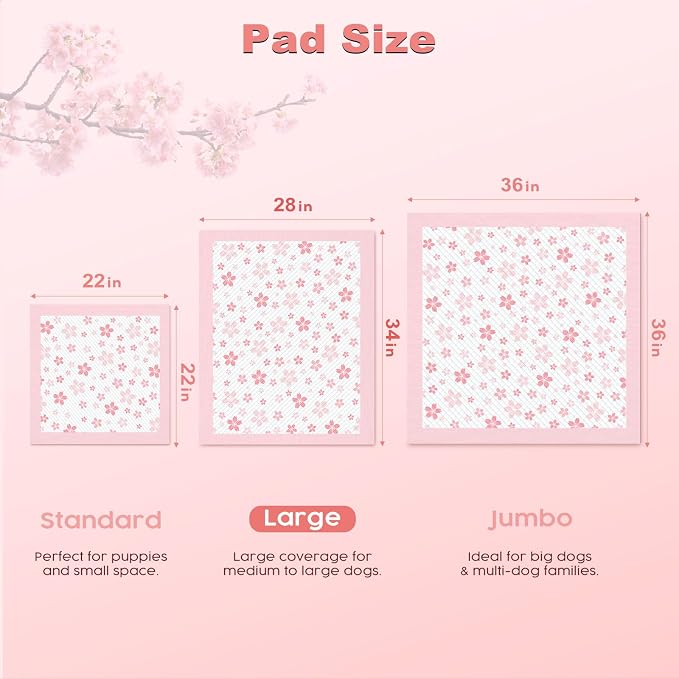 MIZOK Pink Puppy Pads with Adhesive Tabs Disposable Pee Pads 28x34in 50Ct | Heavy Duty Floor Protection Super Absorbent Large Pet Training Pads Use Sticky Bottom Strips to Keep Indoor Areas Mess Free