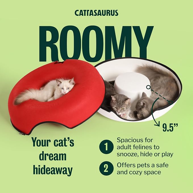 Peekaboo Cat Cave, Extra Spacious for Multiple & Large Cats 12+ lbs, Scratch Detachable Cat Beds for Indoor Cats, Washable Tunnel Bed, Comfy Donut Tunnel (Ruby Snowball, Jumbo)