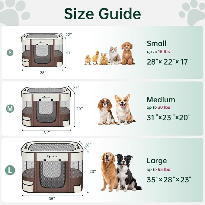 Siedihit Dog Playpen, Cat Pet Puppy Crate, Portable Playpens Indoor Outdoor (Brown, Small)