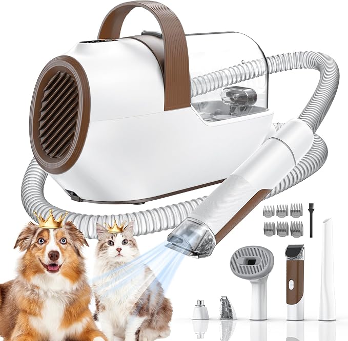 Dog Grooming Vacuum, Dog Grooming Kit with Pet Clipper Nail Grinder, 3 Suction Modes Dog Brush Vacuum with 6 Pet Grooming Tools（Rust）