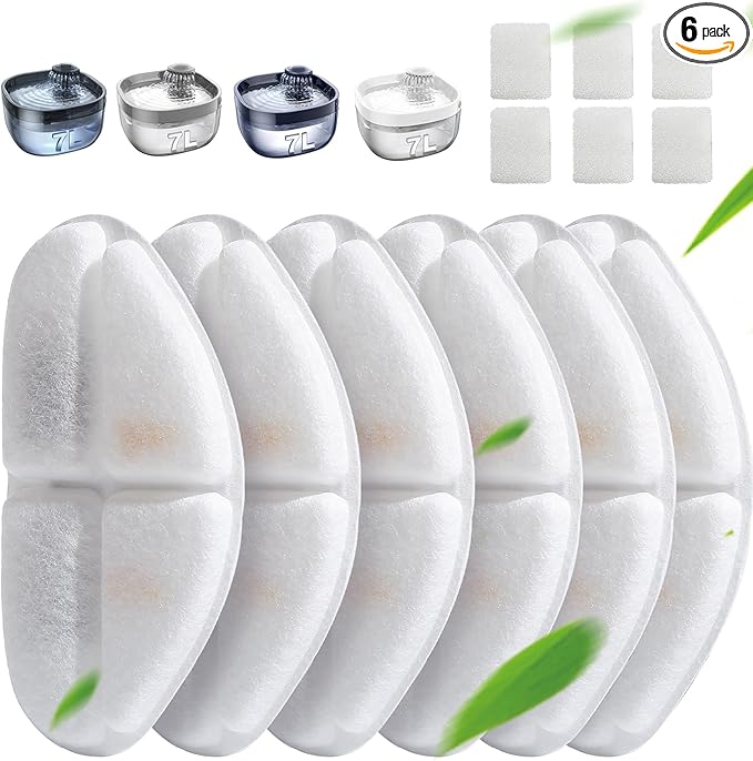 6 Pack of Filter & 6 Pump Sponges FEELNEEDY only for (FN-W05) 7L/1.8Gal Dog Water Fountain, Dog Water Bowl Dispenser