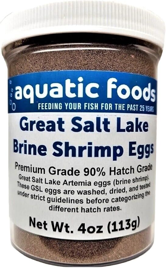 Aquatic Foods Inc. Brine Shrimp Artemia Eggs, Premium Grade 90% Hatch Rate from The Great Salt Lake, Utah, USA…4oz Jar