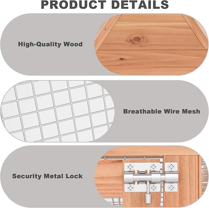 Small Chicken Coop, Rabbit Hutch Outdoor, Wooden Triangle Rabbit Cage with 2 Door & Poultry Run, Portable Bunny Hutch for Chicken, Rabbit, Guinea Pigs, Hedgehog, Small Animals (Natural Wood)