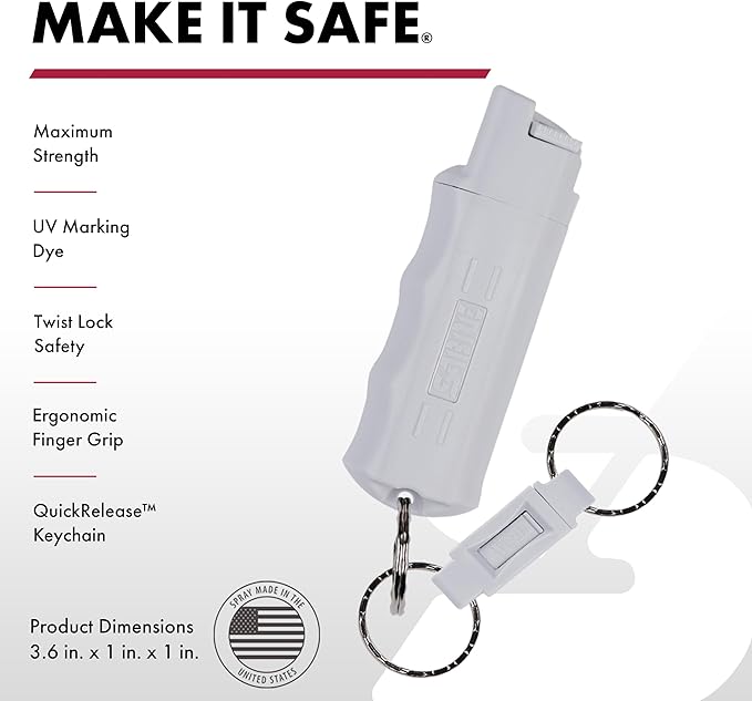 Sabre Pepper Spray - Quick Release Keychain for Easy Carry & Fast Access, Max Police Strength Self Defense OC Spray with UV Dye, 10 Sec. Spray Time, Finger Grip - Faster Aim, 0.54 fl oz,Secure Safety