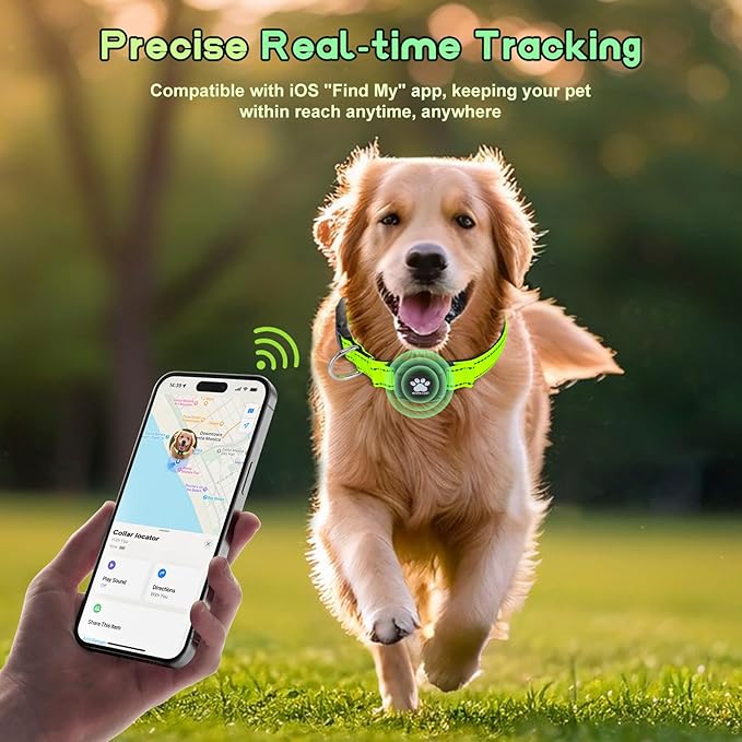GPS Dog Collar Tracker 2-in-1,Reflective Waterproof Pet Collar,iOS-Only,No Monthly Fees,Unlimited Range,Dog Tracking Collar Pet Tracker,for Small Medium Large Dogs(M (15"-20.5"), Green)