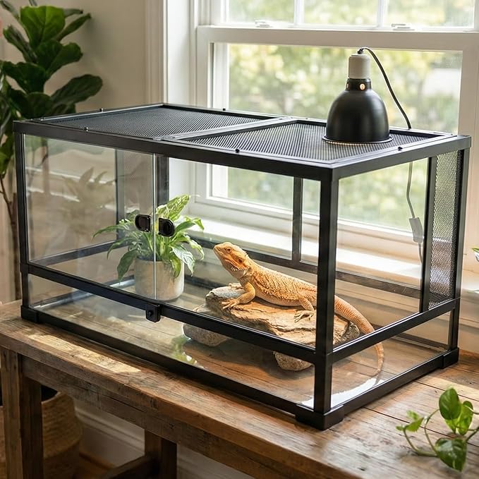 40 Gallon Reptile Tank: 36x18x18 Front Opening Reptile Enclosure with Door Lock Glass Terrarium with Three-Sided Screen Ventilation - Large Bearded Dragon Tank for Snake Turtle Gecko Lizard