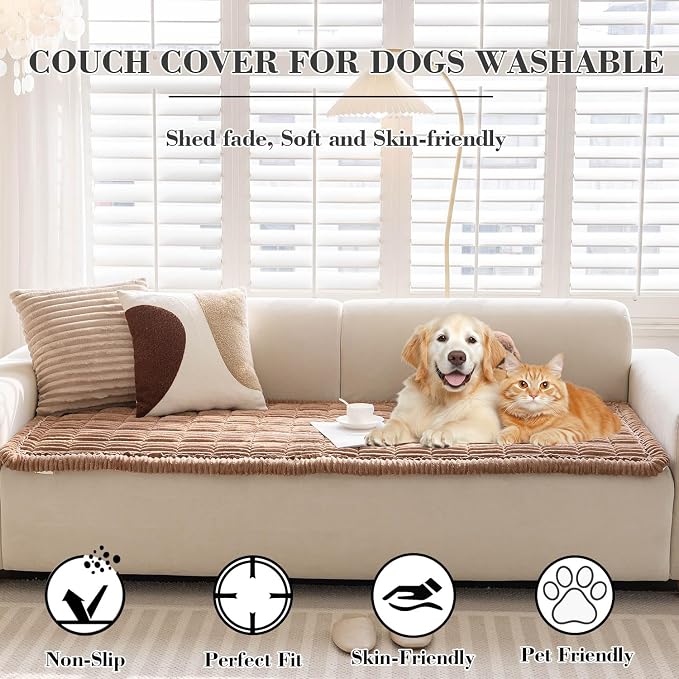 Couch Cover for Dogs Washable, Non-Slip Pet Couch Covers for Sofa, Fuzzy Dog Couch Cover Blanket for Furniture Protector (Z-Coffee, 27.6" x 59"/70 x 150cm)