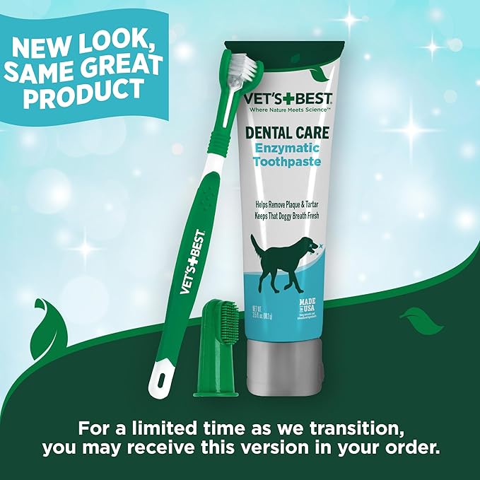 Vet's Best Dog Toothpaste & Dog Toothbrush, Dental Kit, Plaque Remover for Teeth, Whitens Teeth, Freshens Canine Breath, Veterinarian Formula, Finger Toothbrush Included