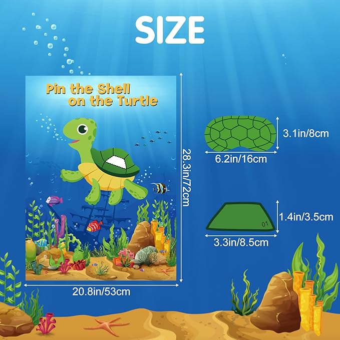 NEBURORA 2 Pack Pin The Shell on The Turtle Party Game 2 Large 21"x 28" Posters with 48pcs Stickers Ocean-Themed Birthday Party Supplies Decorations for Kids Boys Classroom Game Wall Home Decor