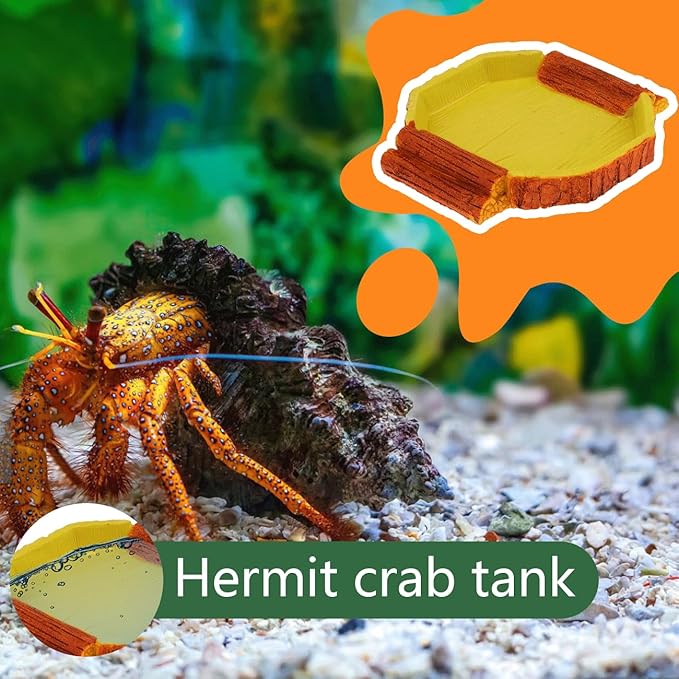Hermit Crab Water Tank Hermit Crab Habitat Reptile Food Dish Accessories for Hermit Crab Turtle Lizard Water Tank Cage (Yellow, 6.1 x 5.71 x 0.79 inches)